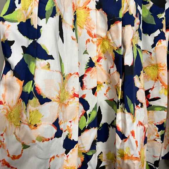 J Crew Factory Navy Floral Cotton Pleated Fit & Flare Sleeveless Dress Size 12 - Picture 5 of 9